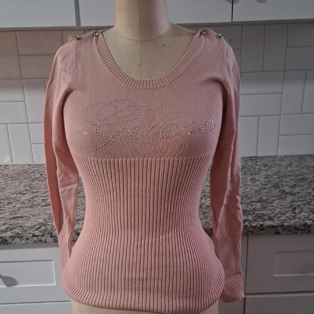 Guess Light Pink Sweater with Rhinestones
